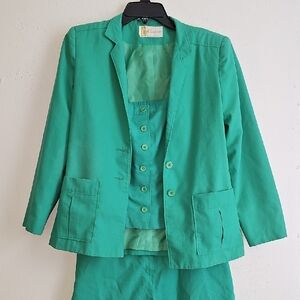 Vintage Green Blazer Tank And Culottes Shorts Set